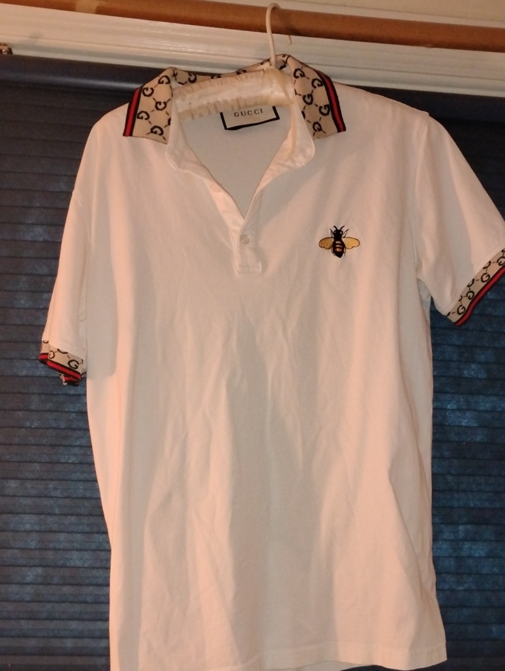 Gucci White Polo with Bee Embroidery and GG Trim